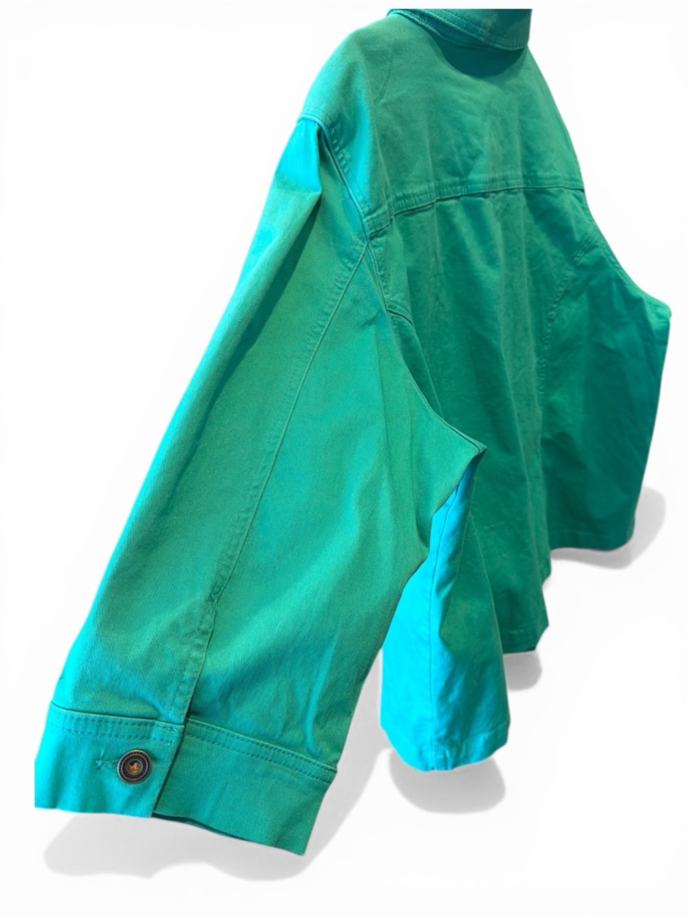 CJ Banks Turquoise Embellished Button-Front Women’s Lightweight Denim Jacket - Picture 8 of 11